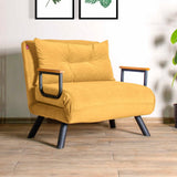 Fauteuils - Scandinavische slaapfauteuil Mosterd Geel stof linnen look Sando - Dimehouse