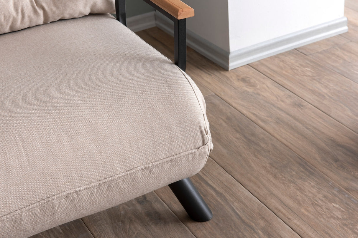 Fauteuils - Scandinavische slaapfauteuil Taupe stof linnen look Sando - Dimehouse