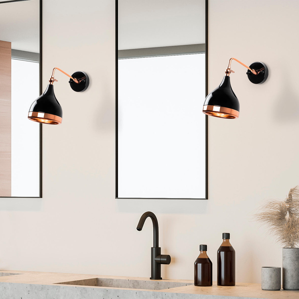 Wandlampen - Wandlamp Zwart Koper Metaal Grip - Dimehouse