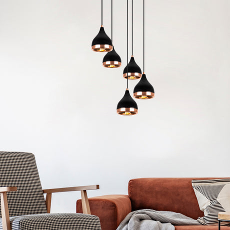 Hanglampen - Hanglamp 5 - lichts Getrapt Zwart Koper Metaal Grip - Dimehouse