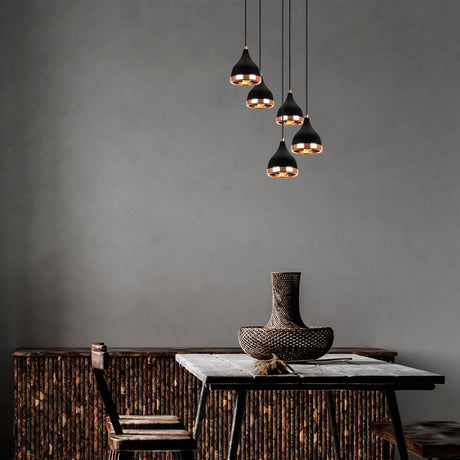 Hanglampen - Hanglamp 5 - lichts Getrapt Zwart Koper Metaal Grip - Dimehouse