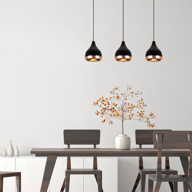 Hanglampen - Hanglamp 3 - lichts Zwart Koper Metaal Grip - Dimehouse