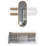 Meubelsets - Meubelset Kapstok - Spiegel - Schoenenkast - Wit - Walnoot Melamine - Hally - Dimehouse