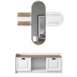 Meubelsets - Meubelset Kapstok - Spiegel - Schoenenkast - Wit - Walnoot Melamine - Hally - Dimehouse