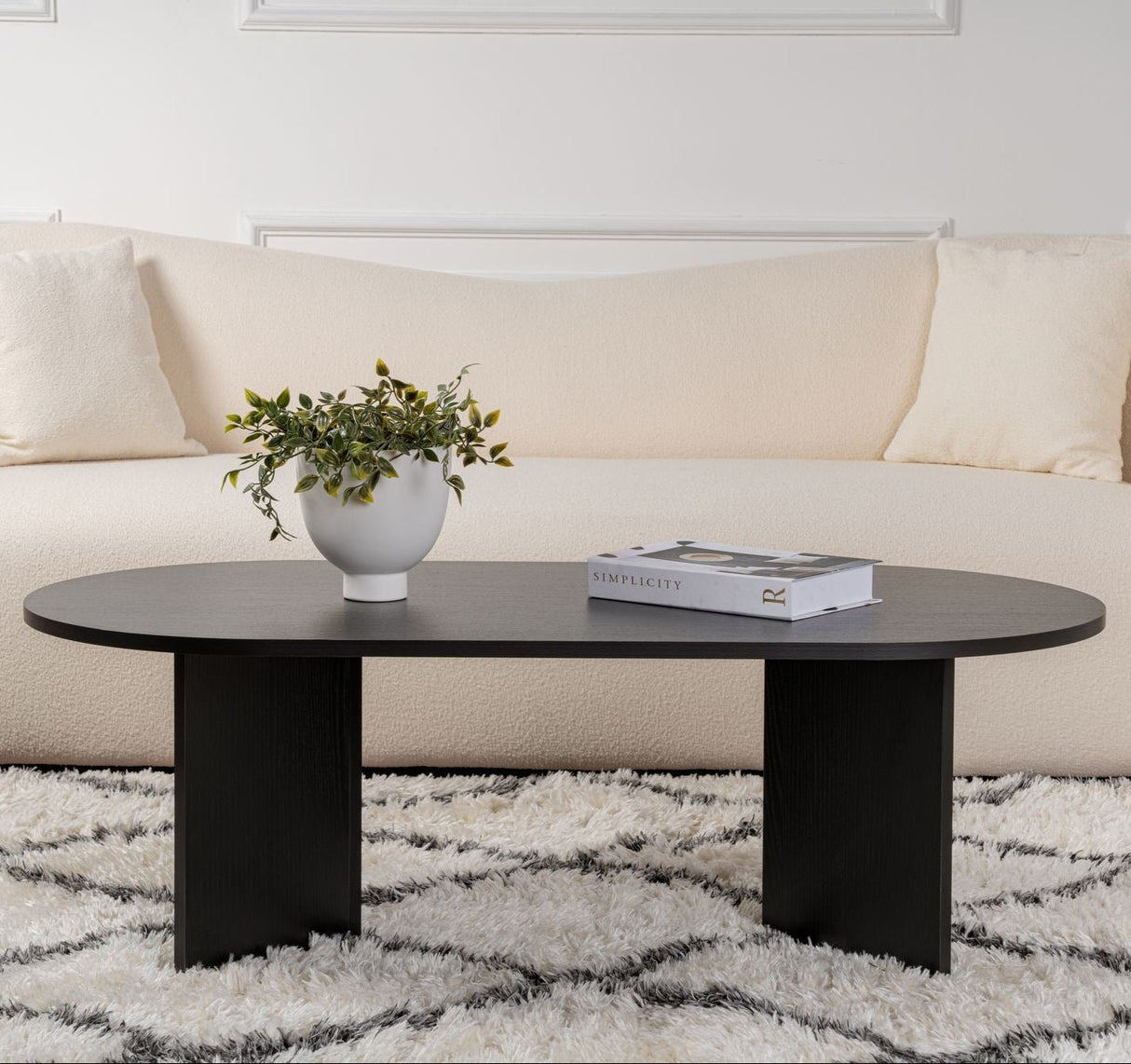 Salontafels - Ovale salontafel Zwart melamine - Japandi - 119x60 cm - Sota - Dimehouse