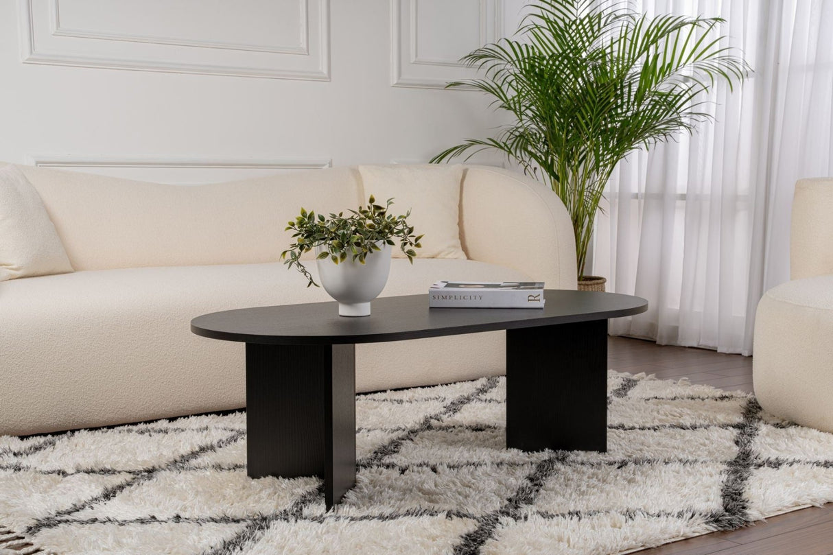 Salontafels - Ovale salontafel Zwart melamine - Japandi - 119x60 cm - Sota - Dimehouse