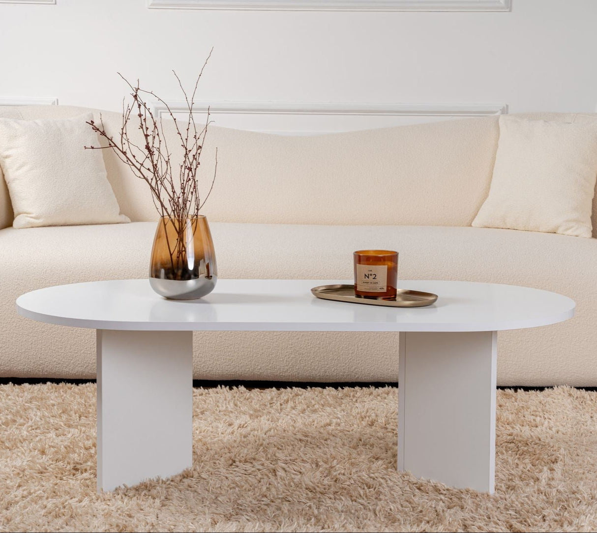 Salontafels - Salontafel wit melamine boogvorm Koda 119x60 cm - Dimehouse