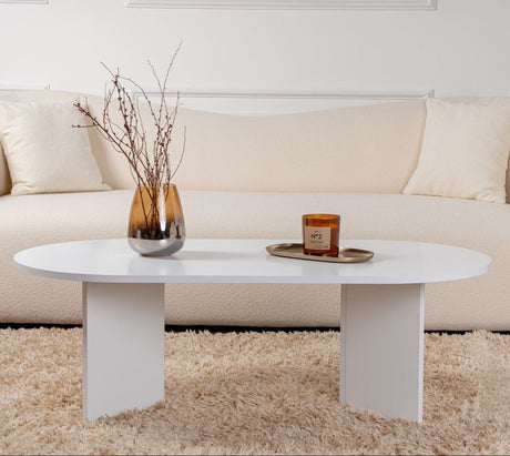 Salontafels - Salontafel wit melamine boogvorm Koda 119x60 cm - Dimehouse