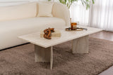 Salontafels - Rechthoekige salontafel travertin melamine Sabin 119x60 cm - Dimehouse
