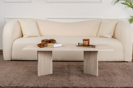 Salontafels - Rechthoekige salontafel travertin melamine Sabin 119x60 cm - Dimehouse