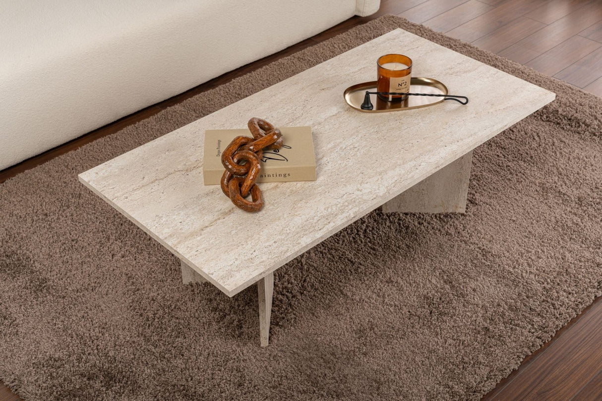 Salontafels - Rechthoekige salontafel travertin melamine Sabin 119x60 cm - Dimehouse