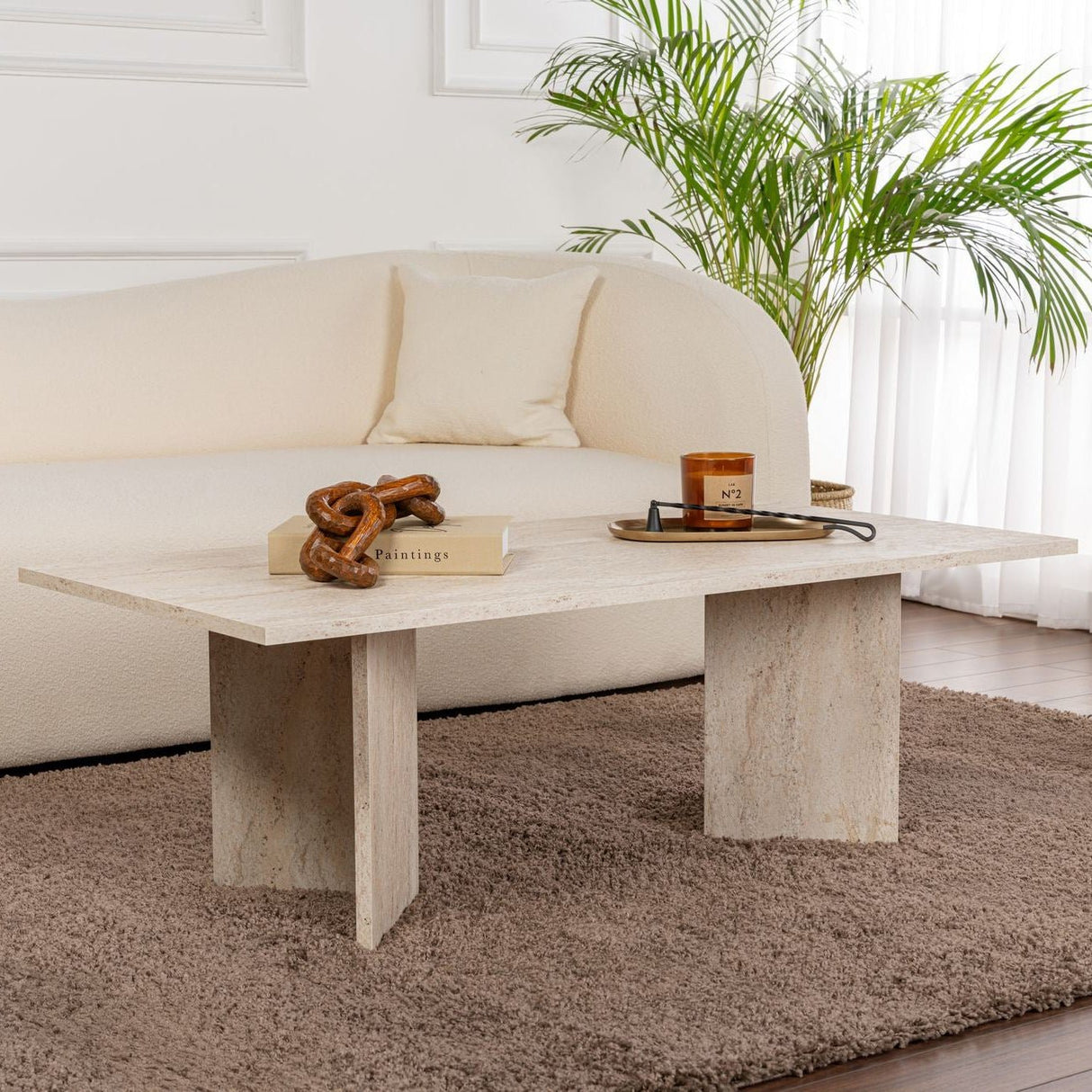 Salontafels - Rechthoekige salontafel travertin melamine Sabin 119x60 cm - Dimehouse