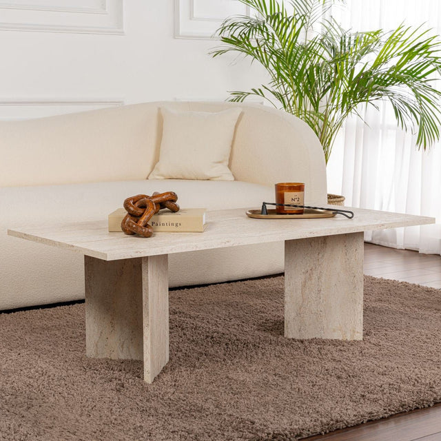 Salontafels - Rechthoekige salontafel travertin melamine Sabin 119x60 cm - Dimehouse