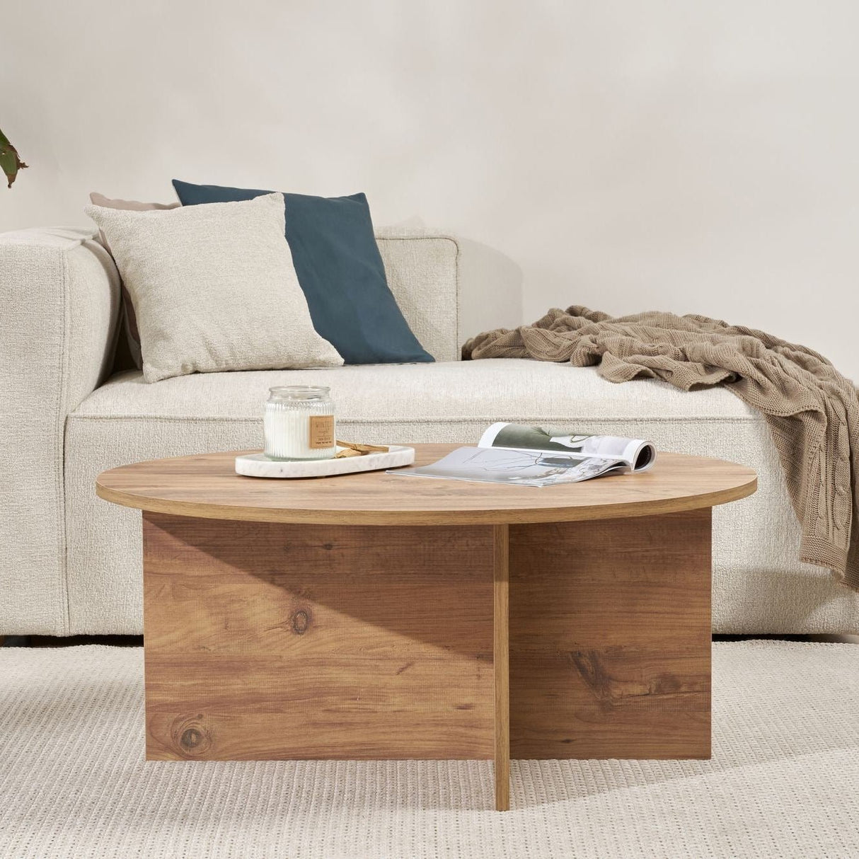 Salontafels - Ronde salontafel Dennenhout melamine - 90x90x40 cm - Dakota - Dimehouse