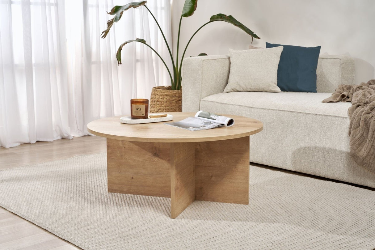 Salontafels - Ronde salontafel Eiken melamine - 90x90x40 cm - Dakota - Dimehouse