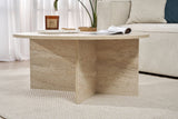 Salontafels - Ronde salontafel Travertin melamine - 90x90x40 cm - Dakota - Dimehouse