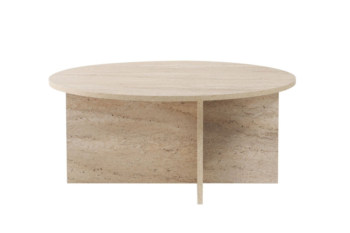 Salontafels - Ronde salontafel Travertin melamine - 90x90x40 cm - Dakota - Dimehouse