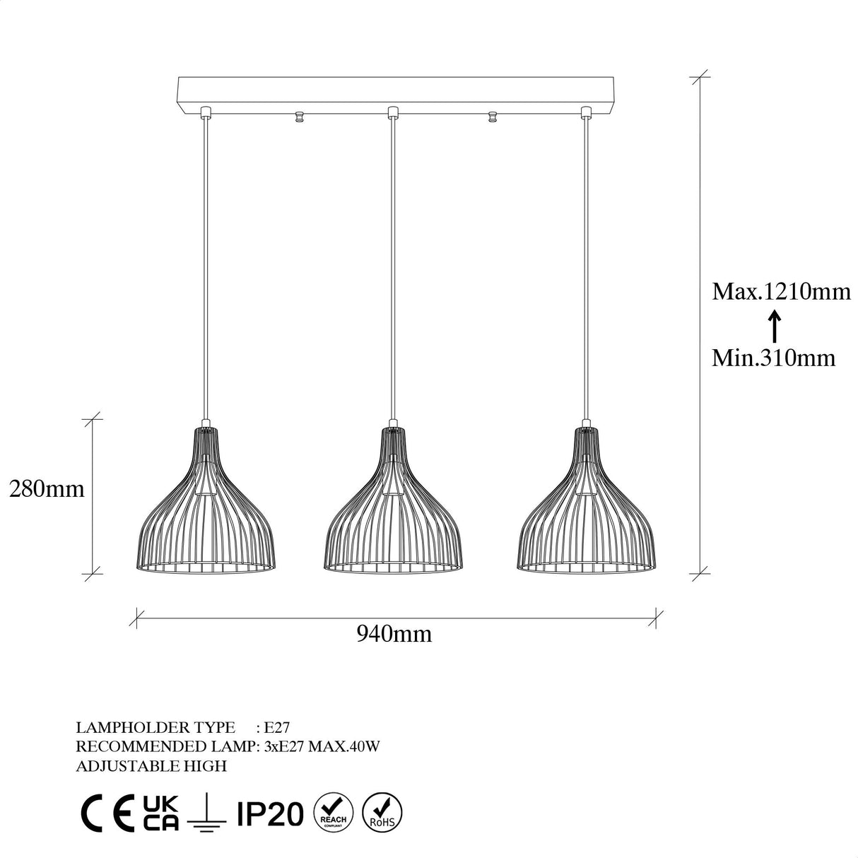 Hanglampen - Hanglamp 3 - lichts Zwart Metaal Vine - Dimehouse