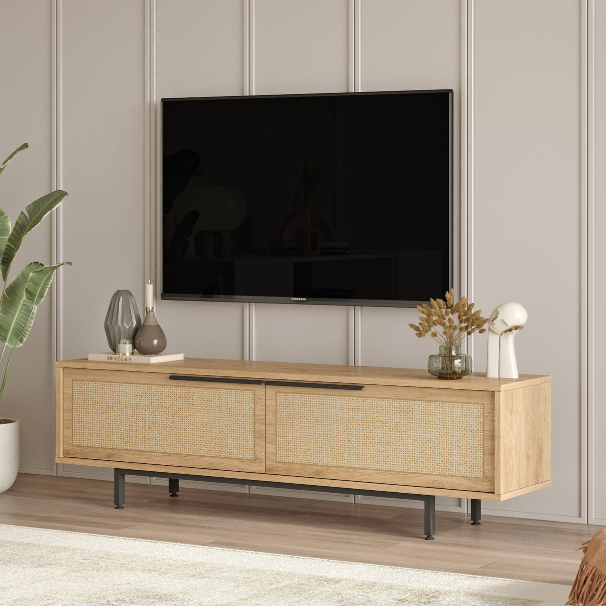 TV Meubels - TV Meubel Japandi Kosmos Walnoot Eik Melamine 160x45,1x35,5 cm - Dimehouse