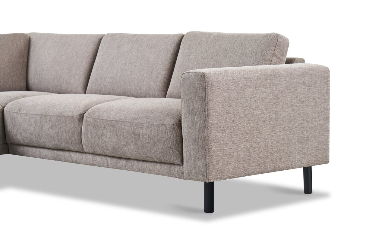 Banken - Moderne 3 - zits Hoekbank Rechts Taupe Stof Aniko met Lounger 240x197x78 cm - Dimehouse