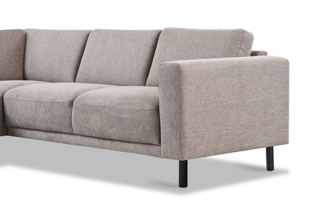 Banken - Moderne 3 - zits Hoekbank Rechts Taupe Stof Aniko met Lounger 240x197x78 cm - Dimehouse