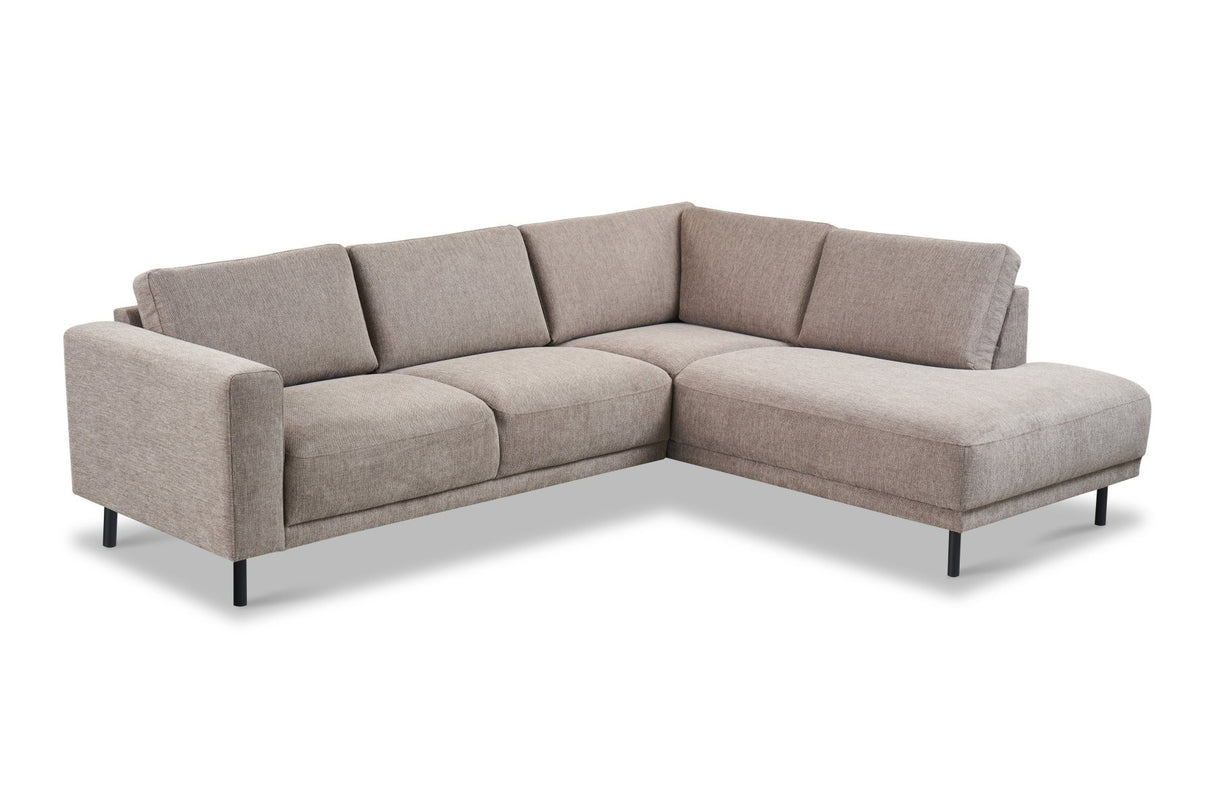 Banken - Moderne 3 - zits Hoekbank Rechts Taupe Stof Aniko met Lounger 240x197x78 cm - Dimehouse