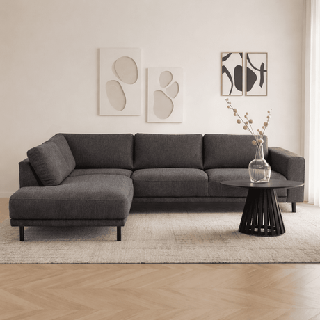 Banken - Moderne 3 - zits hoekbank met Lounger Antraciet Stof Aniko links 240x197x78 cm - Dimehouse
