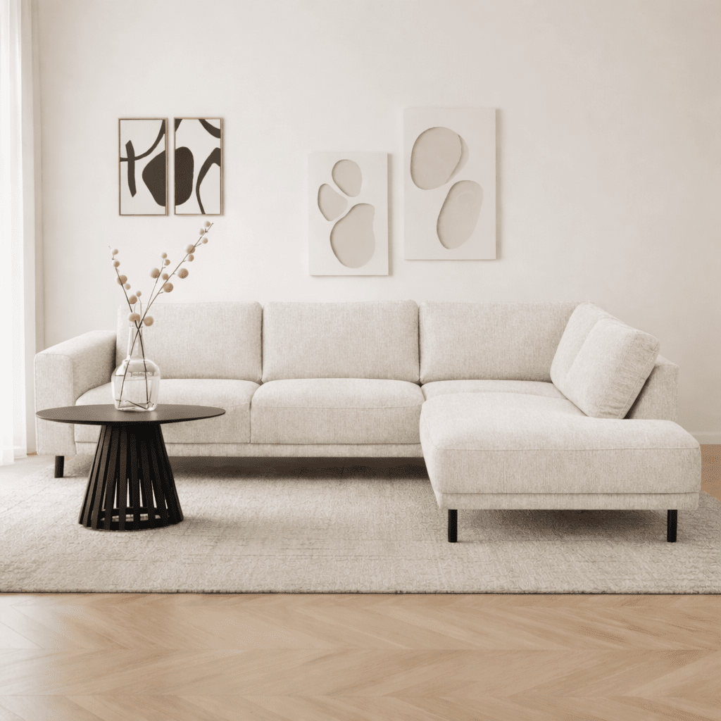 Banken - Moderne 3 - zits Hoekbank Rechts Beige Stof Aniko met Lounger 240x197x78 cm - Dimehouse