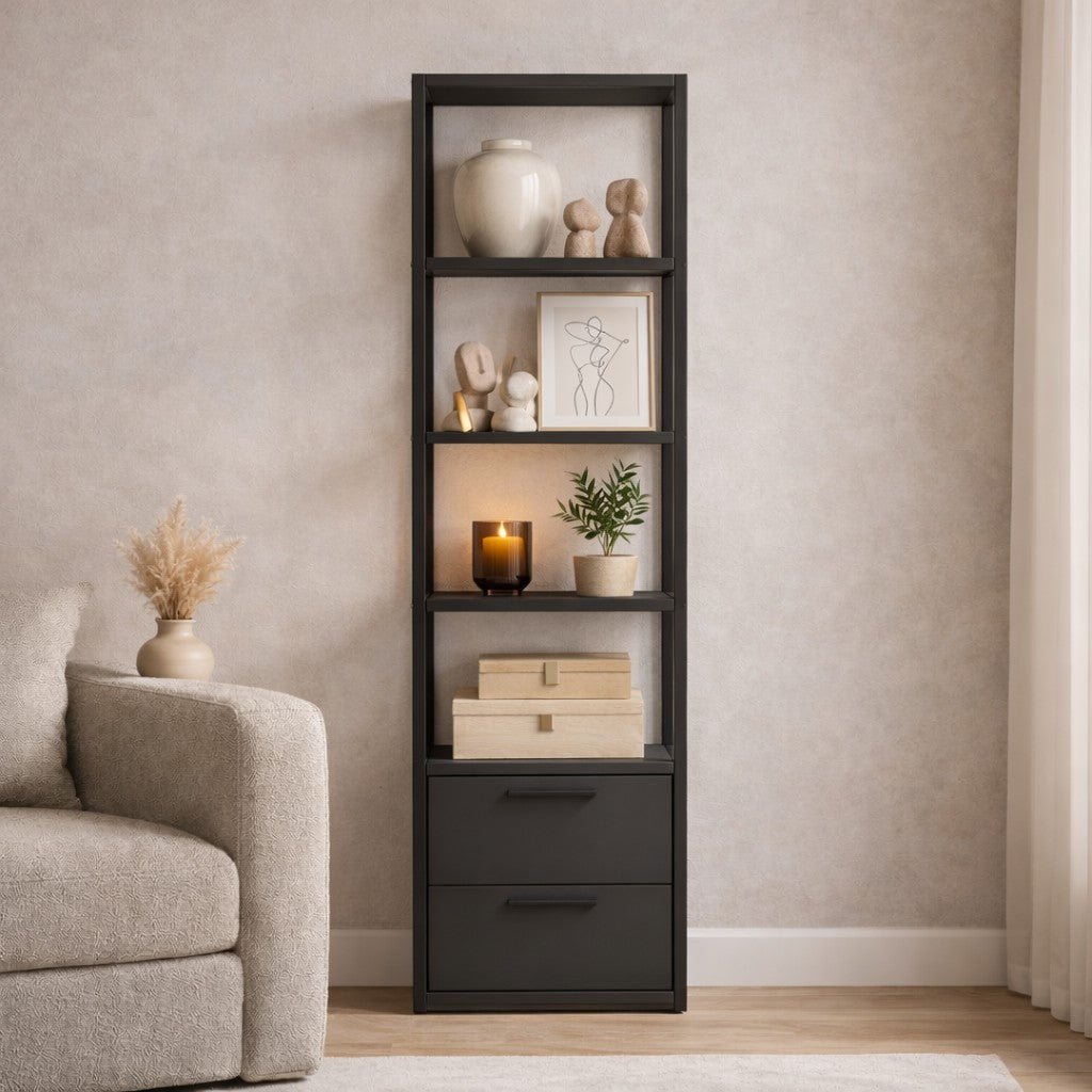 Boekenkasten - Boekenkast Robbins Black Zwart Antraciet Melamine 39x160x39 cm - Dimehouse
