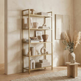 Boekenkasten - Modern chic boekenkast Veneto goud metaal glas 80x165x30 cm - Dimehouse