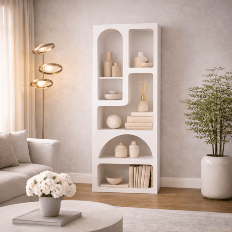 Boekenkasten - Boekenkast met organische vormen wit melamine Nolen 60x150x32 cm - Dimehouse