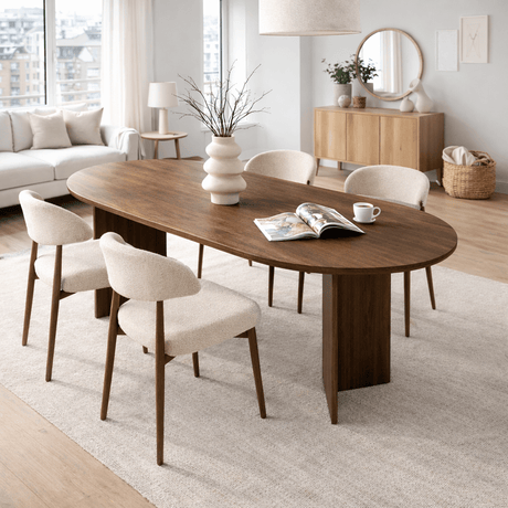Eettafels - Ovale eettafel walnoot melamine - Japandi - 180x89,5x75 cm - Sota - Dimehouse