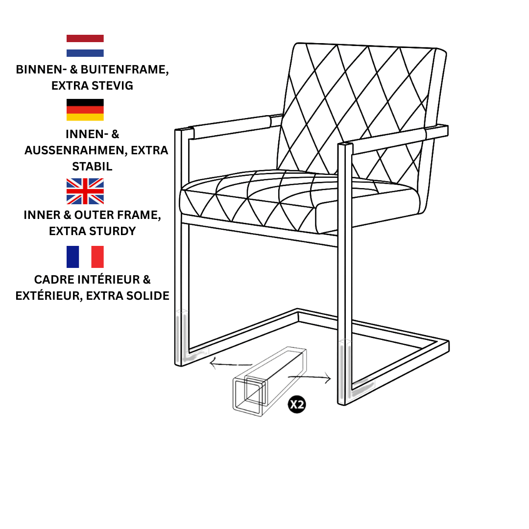 Eetkamerstoelen - Set van 4 Eetkamerstoelen Ruben Industrieel Taupe - Kunstleer - Met Armleuningen - Dimehouse