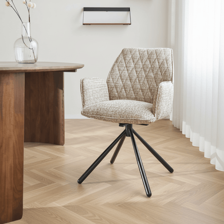 Drehbar Esszimmerstuhl Beige Novan Chenille – 180° drehbares Stimmungsfoto in Modern Innenraum