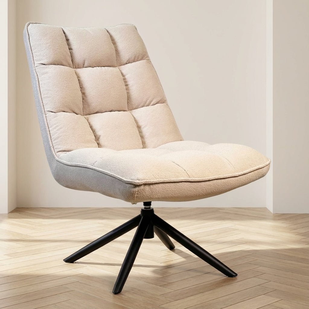 Drehsessel Yuki Beige Bouclé 360° drehbar Stimmungsfoto in Modern Innenraum