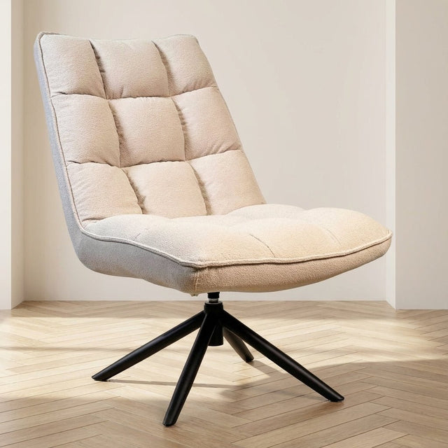 Drehsessel Yuki Beige Bouclé 360° drehbar Stimmungsfoto in Modern Innenraum
