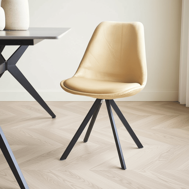 Esszimmerstuhl Jace Samt Beige – ohne Armlehnen