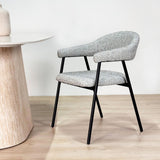 Meubelsets - Complete Meubelset: Lea Eettafel Sintered Stone Marmerlook Travertine - Eiken Frame + 4x Lisa Eetkamerstoelen Bouclé Grijs - Dimehouse