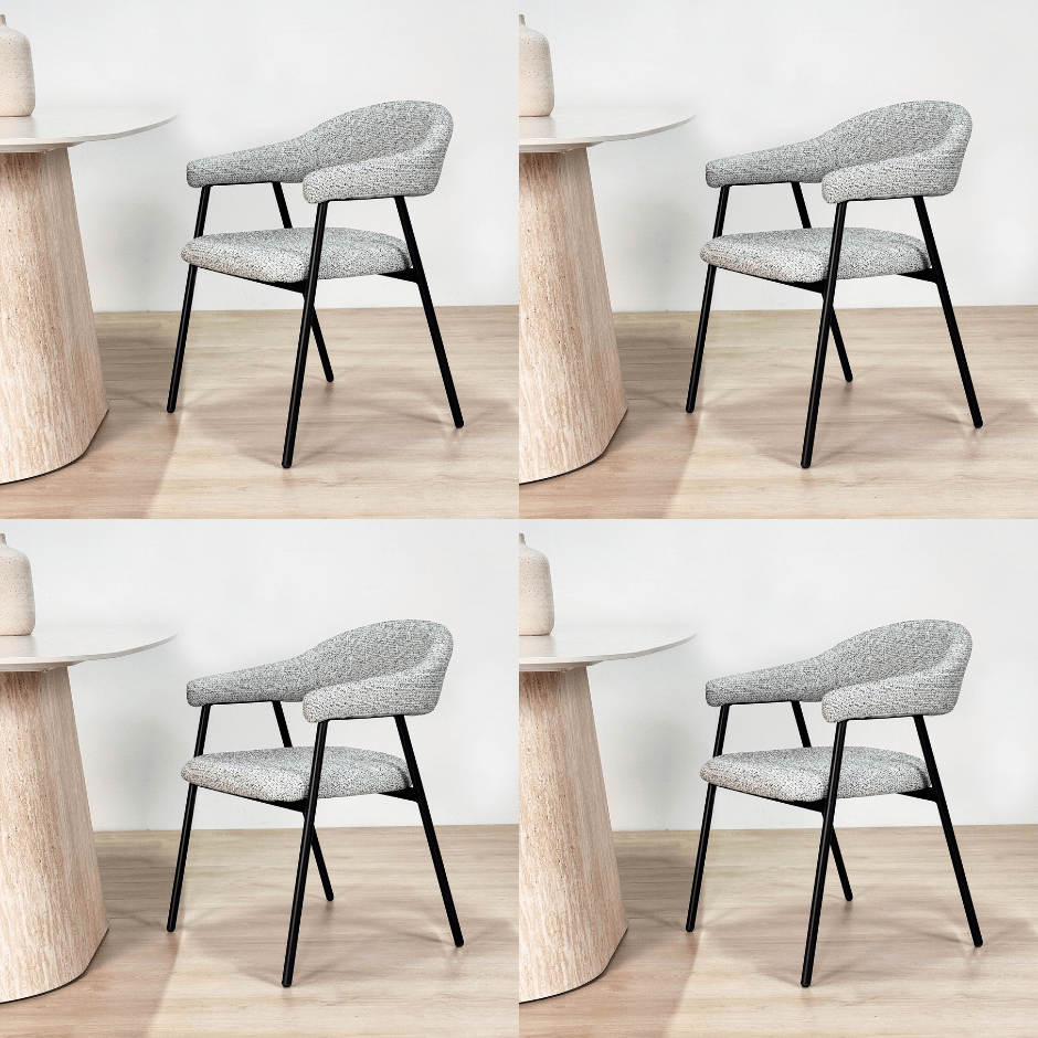 Eetkamerstoelen - Eetkamerstoel Set van 4 Bouclé Grijs Lisa - Zwart Frame - Dimehouse