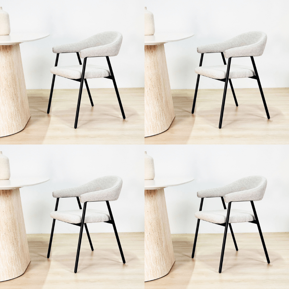 Eetkamerstoelen - Eetkamerstoel Set van 4 Bouclé Beige Lisa - Zwart Frame - Dimehouse