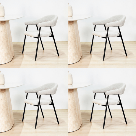 Eetkamerstoelen - Eetkamerstoel Set van 4 Bouclé Beige Lisa - Zwart Frame - Dimehouse