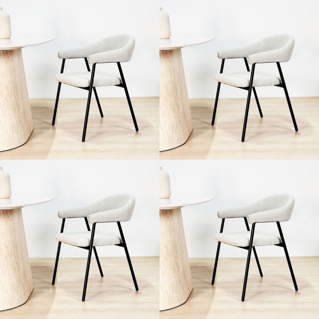 Eetkamerstoelen - Eetkamerstoel Set van 4 Bouclé Beige Lisa - Zwart Frame - Dimehouse