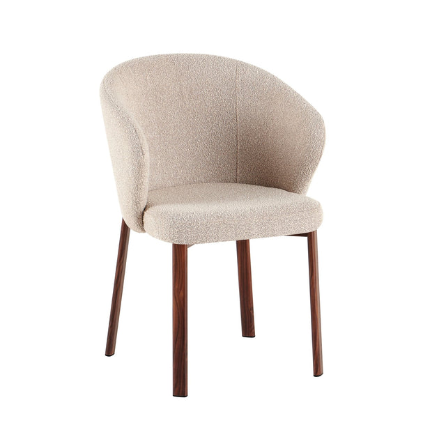 Eetkamerstoelen-Eetkamerstoel bouclé zandkleur Taro - walnootlook frame - Japandi-Dimehouse