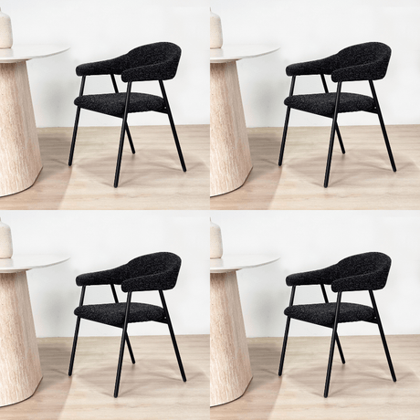 Eetkamerstoelen - Eetkamerstoel Set van 4 Bouclé Zwart Lisa - Zwart Frame - Dimehouse
