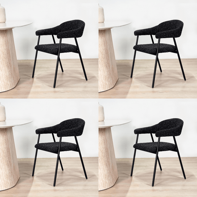 Eetkamerstoelen - Eetkamerstoel Set van 4 Bouclé Zwart Lisa - Zwart Frame - Dimehouse