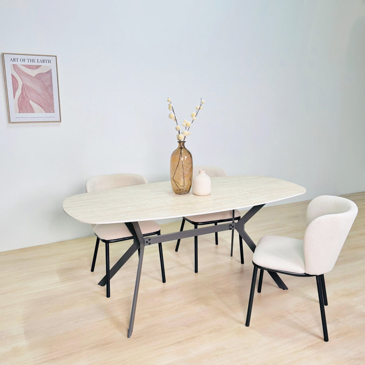 Eettafels - Eettafel Jimi Deens Ovaal Keramiek Travertinlook 180 cm - Dimehouse