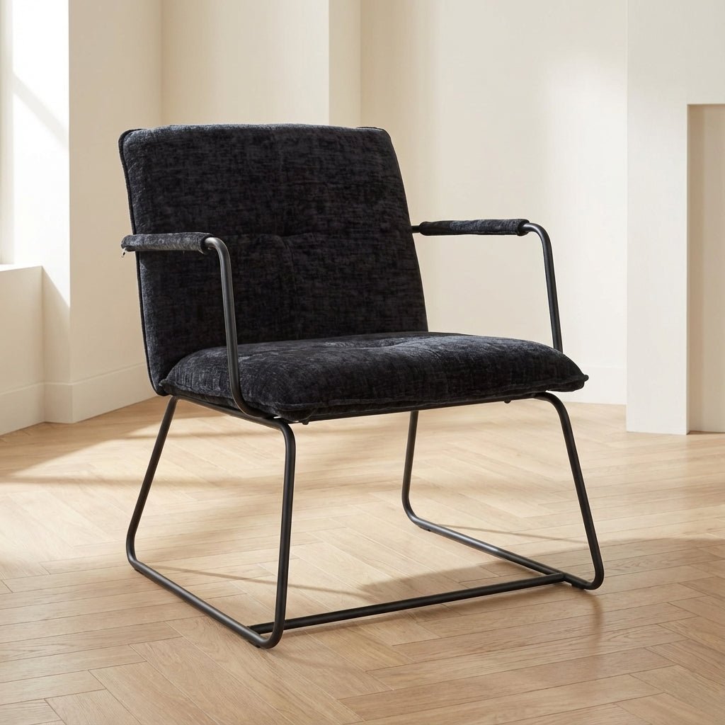 Sessel Hailey, schwarzes Chenille-Mood-Foto in Modern Innenraum