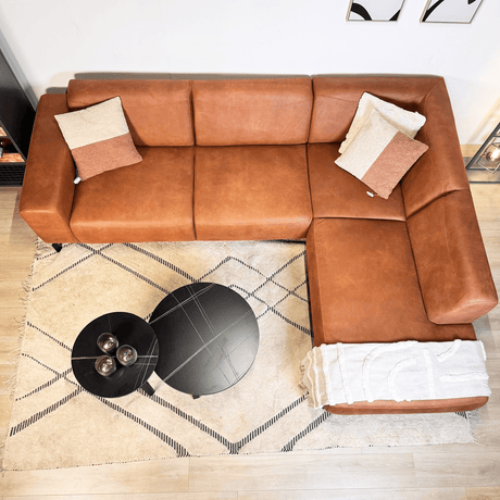 Banken - Hoekbank cognac robuust eco - leer Barin - rechts - Dimehouse