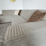 Banken - Hoekbank beige super zachte ribstof Gavi - links - Dimehouse