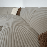 Banken - Hoekbank beige super zachte ribstof Gavi - links - Dimehouse